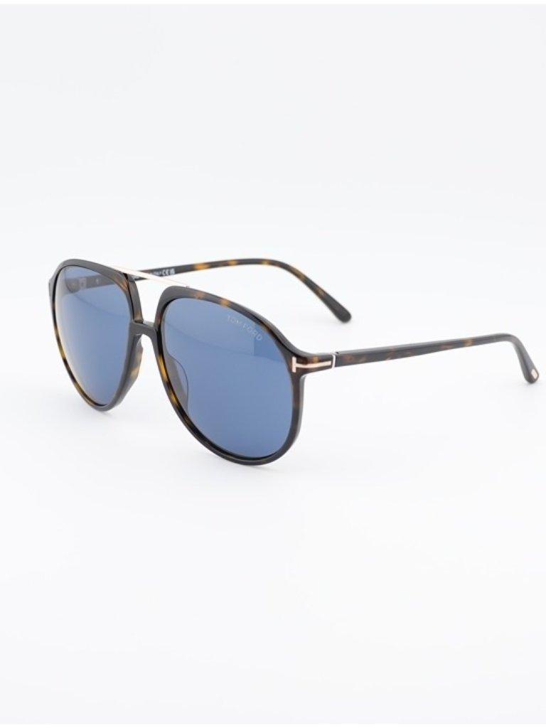 Tom Ford Archie Ft1079 52v Sunglasses Dark Havana Aviator Frame, Blue Lenses